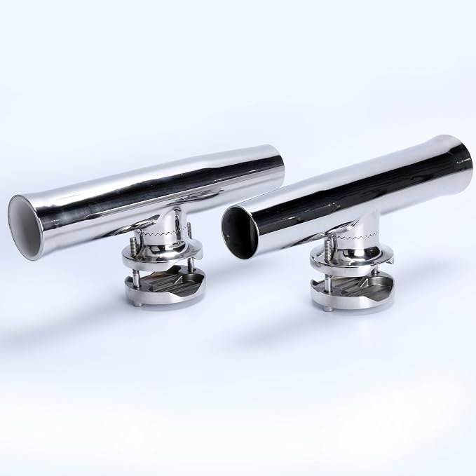 Amarine Made 4 Pcs Fishing Rod Holder, Stainless Tournament Style Clamp on Rod Holder, Rail Mount Fishing Pole Holder for Rails 1-1/4" to 2" Gimbal Pin at Bottom