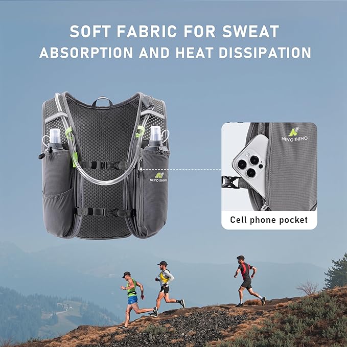 N NEVO RHINO Running Vest, Hydration Vest Pack, Lightweight Hydration Backpack with 1.5L Water Bladder for Hiking, Trail,Cycling,Bike,Marathons for Women Men