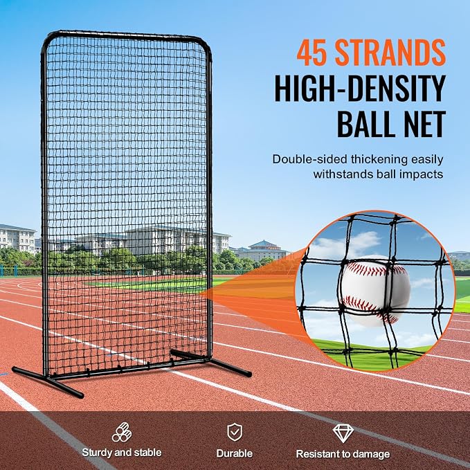 VEVOR Batting Screen - Baseball & Softball Protector with Carry Bag & Ground Stakes, Pitching Net for Pitchers Protection