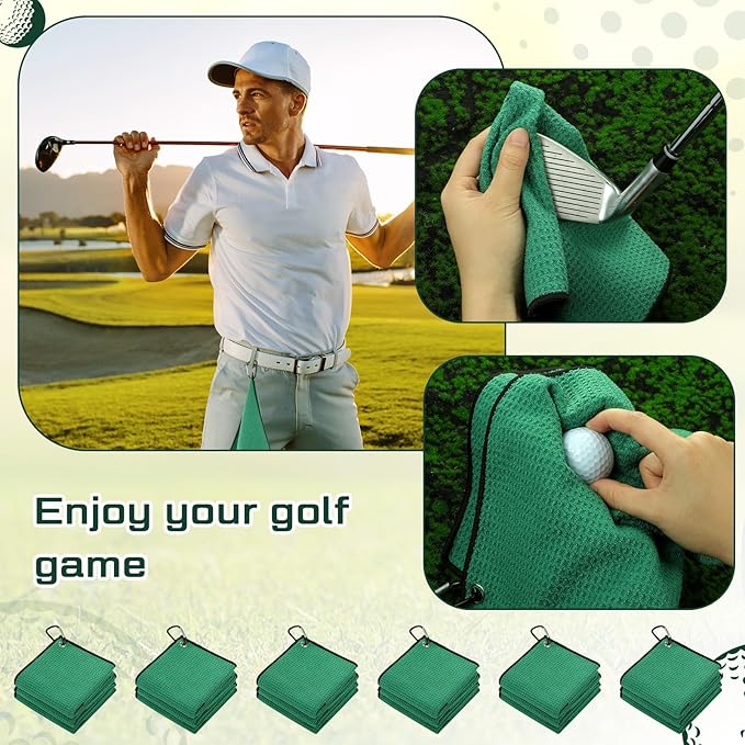 Batiyeer Golf Towels Bulk for Bags, 16"x16" Microfiber Waffle Pattern Golf Towel with Clip for Tournament, Club, Fitness