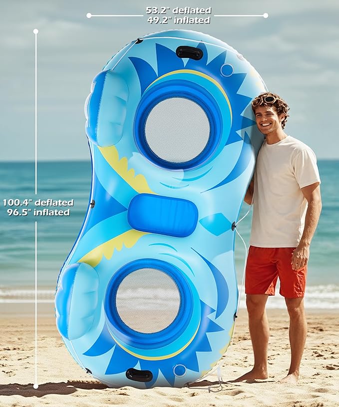 Jasonwell Inflatable River Tube Float - 2 Person Heavy Duty River Float Pool Floats with Removable Cooler Lake Water Tubes for Floating River Raft Lounge Floatie with 2 Cup Holders for Adults (SB)