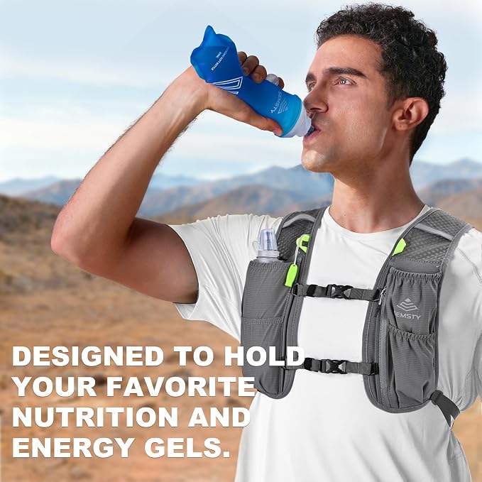 Running Vest for Women Men, 5L Hydration Vest with Dual 500ml Soft Flask, Lightweight Water Backpack, Adjustable Chest Straps Running Hydration Backpack for Running Cycling Hiking