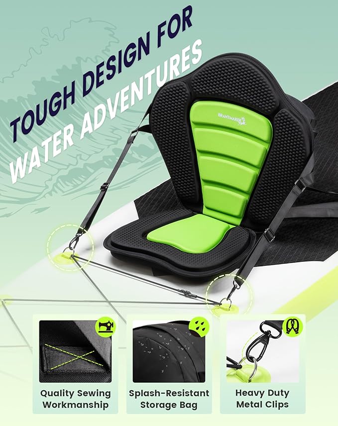 BRANTMAKER Kayak Seats with Back Support, Paddle Board Seat, 132LBS Capacity Universal Thicken Cushion for Inflatable Paddleboard, Sup, Canoe, Ocean Kayak