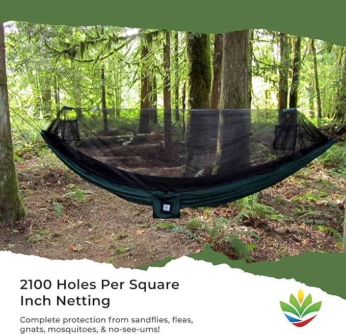 Hammock with Mosquito Net - Fully Reversible Bug Free Hammock Tent, Extra Large Sleeping Space, Bug Proof Netting & Suspension - Change the Way You Camp with Hammock Bliss Quality - No-See-Um No More