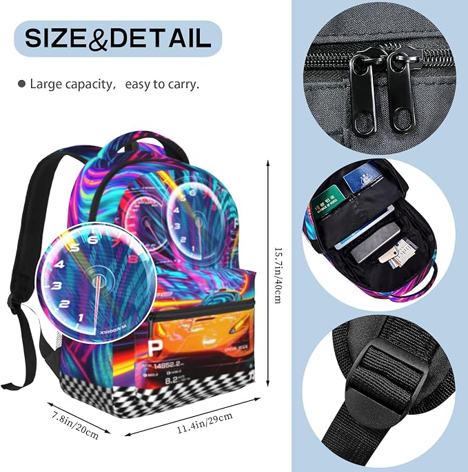 Kids Racing Car School Backpack For Boys Cool Sports Car Boys Backpack For Kids Children Teens Elementary Middle School Car Bookbag Travel Back Pack for Age 6-18