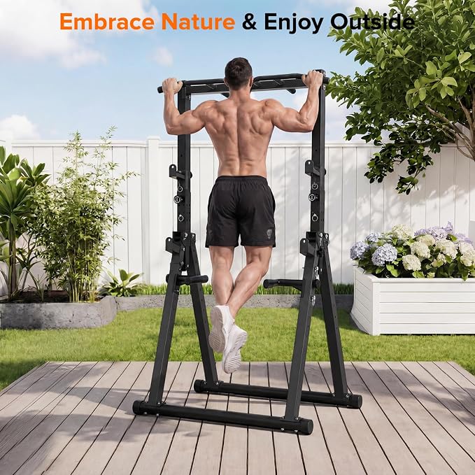 700LBS Foldable Power Tower Pull Up Bar - Multi-function Power Tower Dip Station with Adjustable Height for Home Gym, Portable Free Standing Strength Training Equipment for Indoor & Outdoor