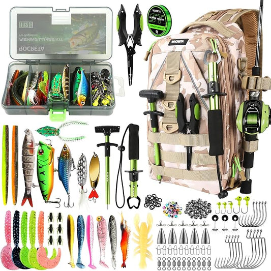 Fishing Backpack with Tackle Boxes,Fishing Lure Kit and Tool | Waterproof Fishing Tackle Bag With Rod Holder, Sling Backpack wtih Fishing Gear, Fishing Gifts for Men Woman Anglers