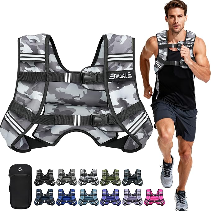 BAGAIL Comfort-Fit Weighted Vest for Woman, Even Weight Distribution, Faster Weight Loss, No-Chafe or Bounce for Walking & Running with Detachable Phone Pouch & Reflective Stripes (Available 5-30lbs)