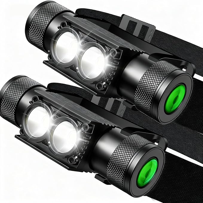 Headlamp, 1200 Lumen Rechargeable Head Lamp with 6 Modes, Waterproof, for Kids and Adults, for Camping, Running, Hiking, Emergency, Outdoor, Car Repair(H25pro-2pcs)