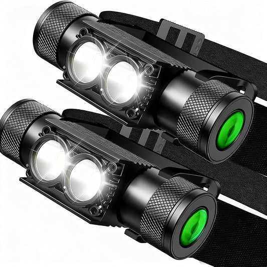 Headlamp, 1200 Lumen Rechargeable Head Lamp with 6 Modes, Waterproof, for Kids and Adults, for Camping, Running, Hiking, Emergency, Outdoor, Car Repair(H25pro-2pcs)