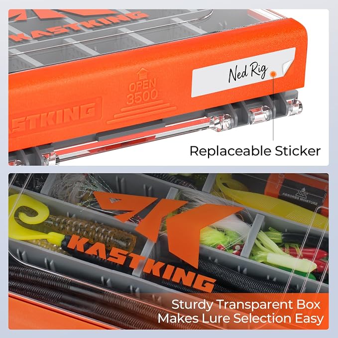 KastKing HyperSeal 3500 Double-Sided Waterproof Fishing Tackle Box – Adjustable Dividers, EVA Foam Jig Storage, Lure & Terminal Tackle Organizer,2 Pack