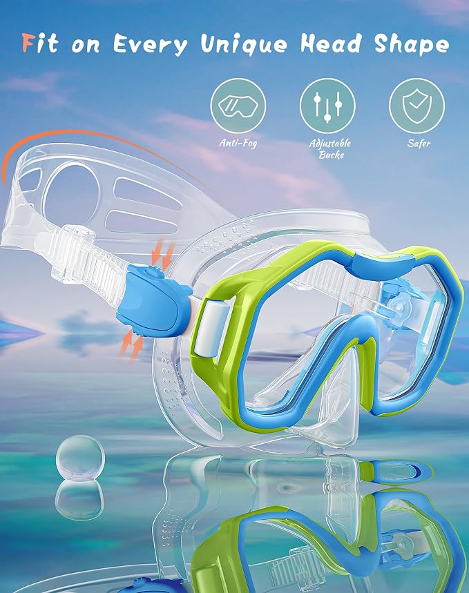 Snorkeling Gear for Adults Kids, Dry-Top Snorkel Set, 180°Panoramic Wide View Diving Mask Breathing Freely Snorkel Mask for Snorkeling Scuba Diving Swimming Travel