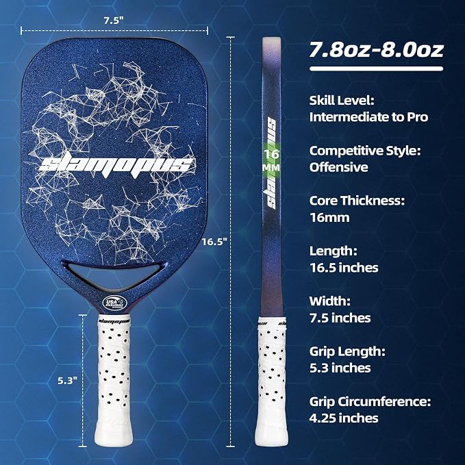 Pro Pickleball Paddle| T700 Carbon Fiber Pickleball Paddles with 16mm Polymer Honeycomb Core & Overgrips| Premium Pickle Ball Racket Enhanced Control & Spin & Power| USAPA Approved
