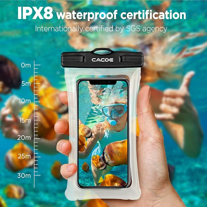 CACOE [Floatable] Floating Universal Waterproof Phone Case 2 Pcs-Up to 7.0",Phone Pouch with Adjustable Neck Lanyard,IPX8 Cellphone Dry Bags for Vacation Water Activities（Black+Black-#2）