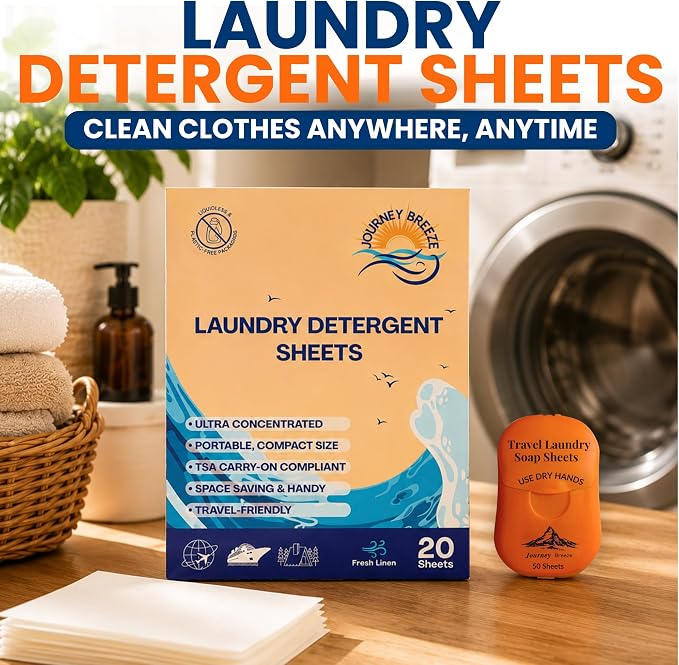 Travel Laundry Detergent Sheets Bundle – 50 Count Hand Wash + 20 Count Hand/Machine Wash Laundry Detergent Sheets for Sink Washing in Hotels, Cruises, Camping & Backpacking