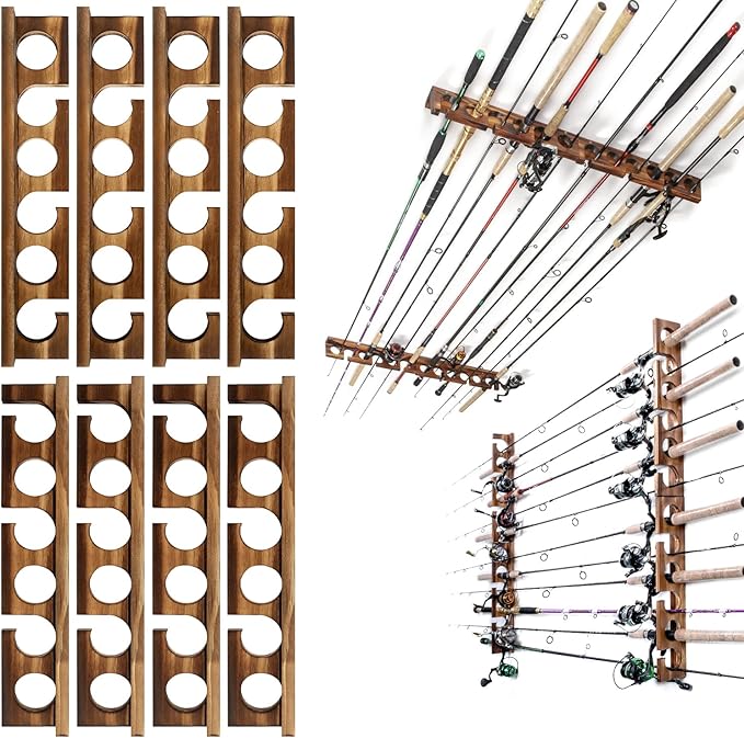 Ghosthorn Holds Up to 24 Rods Fishing Pole Rod Racks Wall or Ceiling Mounted Fishing Pole Rod Holders for Garage Storage Organizer Fishing Gear Equipment for Men Women