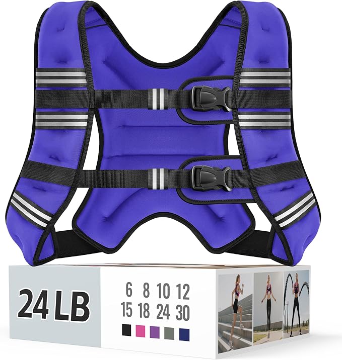 Zeerun Weighted Vest, 6lb/8lb/10lb/12lb/15lb/18lb/20lb/24lb/30lb for Men Women, Reflective Stripe Adjustable Buckle, Comfortable Durable Rucking Vest for Walking Running Strength Training