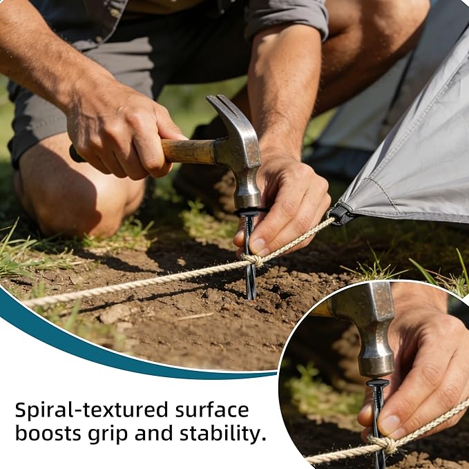 16 Inch Spiral Landscape Stakes, 50 Pack Heavy Duty Metal Ground Anchor Spikes for Paver Edging, Weed Barrier, Camping Tent