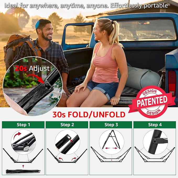 Tranquillo Unity with Hammock Stand, 800 lbs Capacity Steel Double Hammock Stand for 2 Persons, Premium Pre-Assembled Stand for Indoor Outdoor, Black