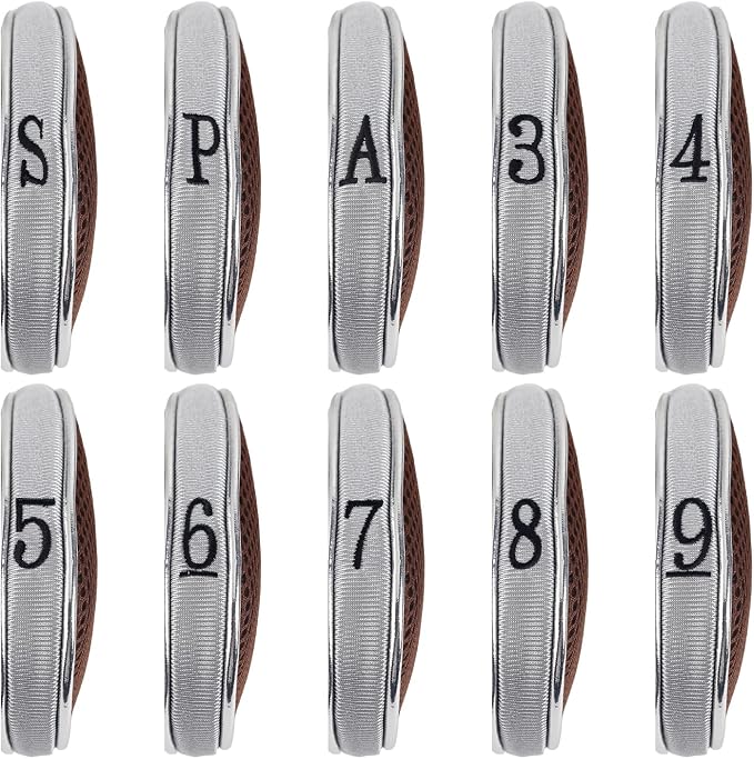 Andux Mesh Golf Iron Club Head Covers with Zipper 10pcs/Set | Left and Right Handed | Short Neck | Silver Piping | all the Same Size