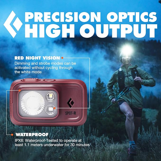 BLACK DIAMOND Spot 400-R Rechargeable Headlamp | 400 Lumens, Dimmable | Micro-USB Charging | Waterproof & Compact | Camping, Hiking, Running | BD Bordeaux