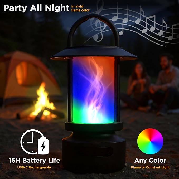 FoxFlame Bluetooth Outdoor Speakers-Realistic LED Flame with 13 Color Options, Powerful 5W Sound,Wireless Outdoor Speakers with Deep Bass for Parties,Camping,Tailgating & Home Ambience(1 Pack)
