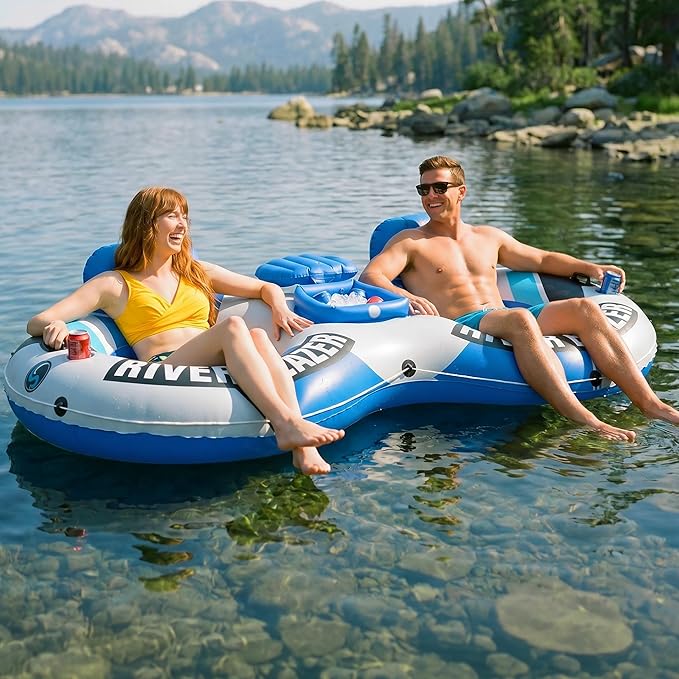 Sunlite Sports Inflatable River Tube Float with Built in Cooler - Heavy Duty River Float Pool Floats Lake Premium Water Tubes for Floating Recreational River Raft Lounge Floaties with 2 Cup Holders