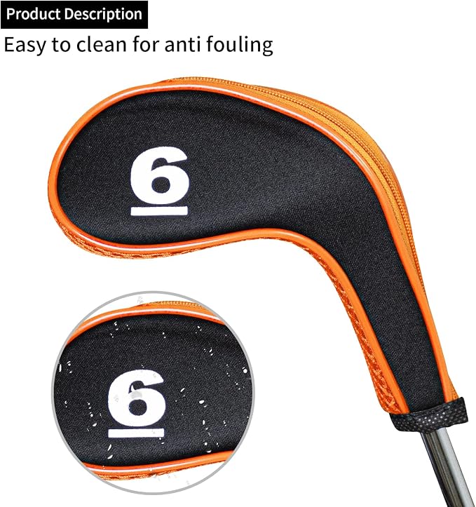 Golf Club 12pcs Thick Synthetic Zipper Long Neck Set Headcover Fit The Most Brands, Side Number Golf Iron Club Head Cover LW SW PW Covers #3,4,5,6,7,8,9