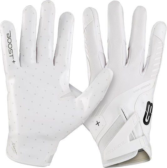 Grip Boost Football Gloves - Solid Stealth 6.0 Boost Plus Sticky Technology - Adult and Youth Football Gloves for Wide Receiver - Men's and Boys Sizes