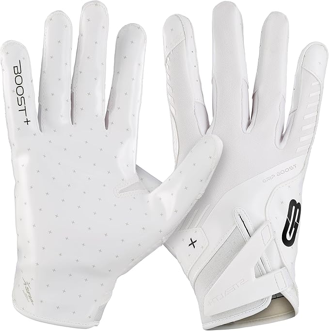 Grip Boost Football Gloves - Solid Stealth 6.0 Boost Plus Sticky Technology - Adult and Youth Football Gloves for Wide Receiver - Men's and Boys Sizes