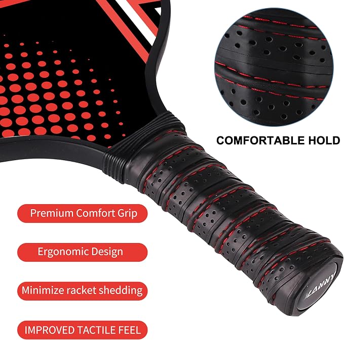OLANNY Graphite Pickleball Paddles Set- Premium Rackets Fiber Face & Polymer Honeycomb Core Pickleball Set Includes Pickleball Paddles + Pickleball Balls+ Replacement Soft Grip + 1 Bag