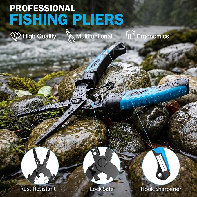 PLUSINNO Fishing Backpack with Fishing Gear, Tackle Box, Fish Accessories & Tools, Waterproof Sling Tackle Bag with Rod Holders, Lures for Freshwater/Saltwater, Fish Gifts for Men