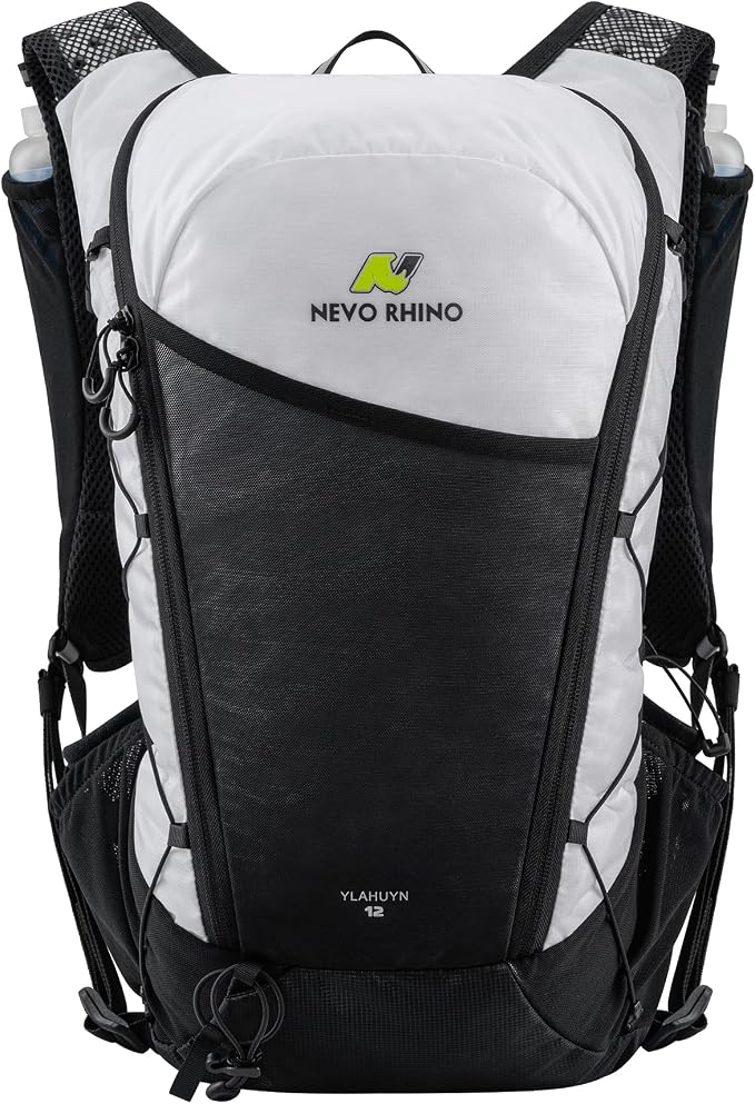 N NEVO RHINO 12L Hydration Backpack with 2 TPU 17oz / 500ML Soft Flasks, Lightweight Running Vest for Women & Men, Running Backpack for Trail Running Marathon Hiking