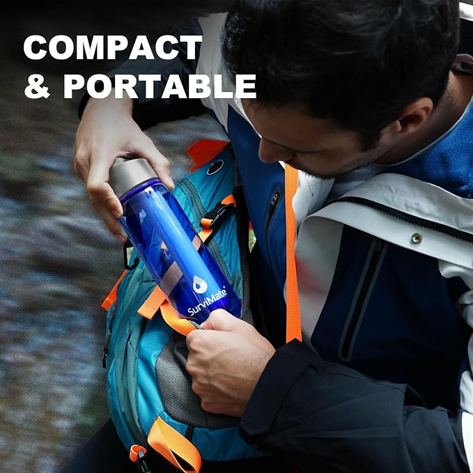 SurviMate Purified Water Bottle for Camping, Hiking, Backpacking and Travel, BPA Free with 5-Stage Intergrated Filter Straw