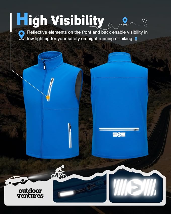 Outdoor Ventures Men's Windproof Softshell Vest Outerwear Lightweight Sleeveless Jacket for Running Golf Hiking Travel