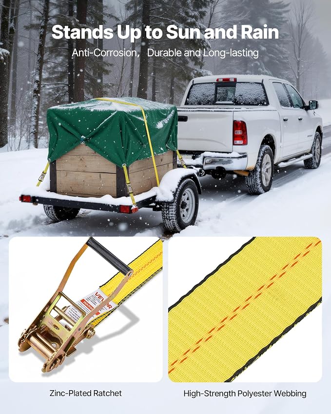 VEVOR Ratchet Straps, 2 in x 30 ft, Heavy Duty Tie Down Straps with Double J Hook, 10,000 lbs Break Strength, Carry Bag, Tie Down Ratcheting for Moving, Trailers, Motorcycles, Kayaks, Car Roof, 4 Pack