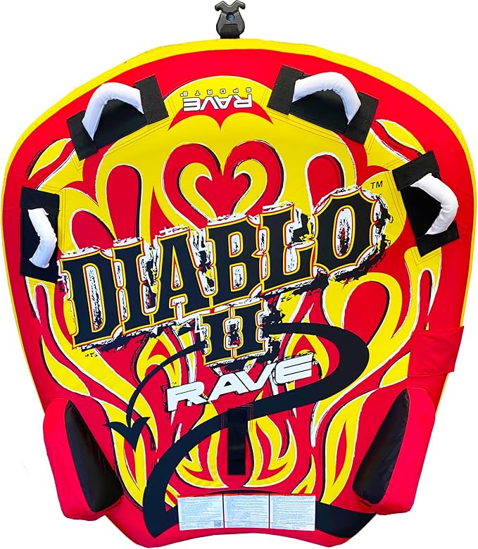 RAVE Sports Diablo II Boat Towable Tube - Inflatable Boating Tube for 1-2 Riders - Heavy-Duty Water Tube for Boats to Pull - Water Sports Towable with Quick Connector