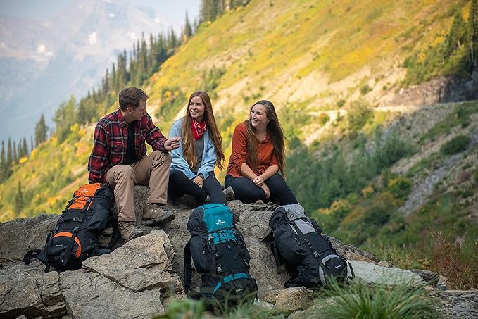 Teton 65L Scout Internal Frame Backpack for Hiking, Camping, Backpacking, Travel, Rain Cover Included, Black