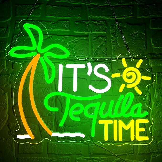 It's Tequila Time Neon Sign for Wall Decor Tequila Neon Light for Man Cave | Dimmable Led Neon,Birthday Tequila Gifts,5V USB Powered,Mexican Resturant,Tequila Bar Decor,Business Pub Wall Art,13.7*11.8in