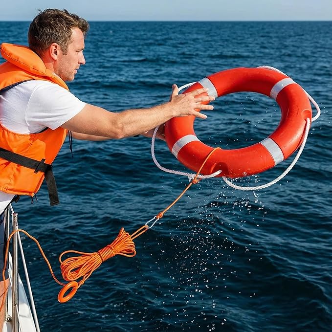 Life Ring Buoy w/ 98.4 FT Floating Rope, Boat & Pool Safety Throw Ring | 23" & 28" Boat Safety, 3.3 lb & 5.5 lb Throwable Flotation Device, HDPE UV-Resistant Boat Safety for Dock & Pool Lake Rescue