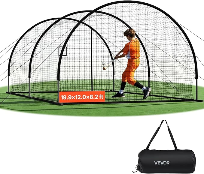 VEVOR Baseball Batting Cage,Professional Softball Baseball Batting Hitting Training Net,Heavy Duty Enclosed PE Practice Portable Pitching Cage Net&Carry Bag,for Backyard,Field,Indoor&Outdoor