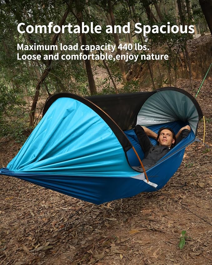 Camping Hammock Tent with Mosquito Net and Removable Sunshade, 4 in 1 Function, Lightweight Hanging Hammocks Tree Straps Swing, Bivvy Ground Tent for Outside, Hiking, and Travel
