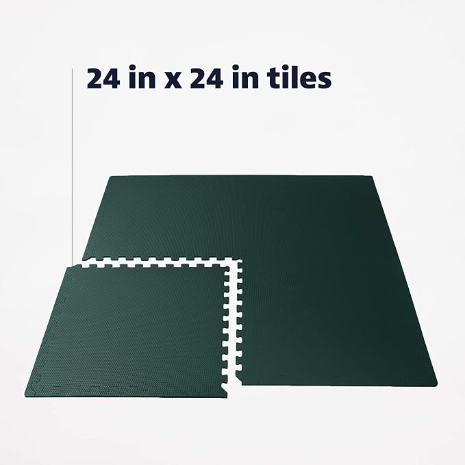 We Sell Mats 1/2" Thick Multipurpose EVA Foam Exercise Floor Mat, Interlocking Tiles, Anti-Fatigue for Home or Gym, 24 in x 24 in, 4 Tiles, Hunter Green