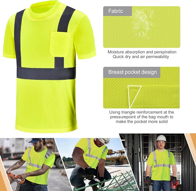 A-SAFETY Safety Shirt,High Visibility Work T Shirt Long Short Sleeve Class 3 (XS-6XL)
