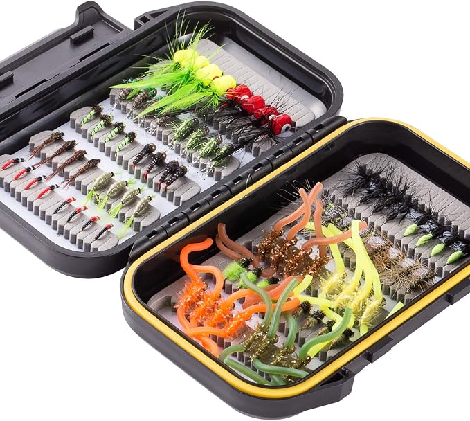 BASSDASH Fly Fishing Flies Kit Fly Assortment Trout Bass Fishing with Fly Box with Dry/Wet Flies, Nymphs, Streamers, Popper
