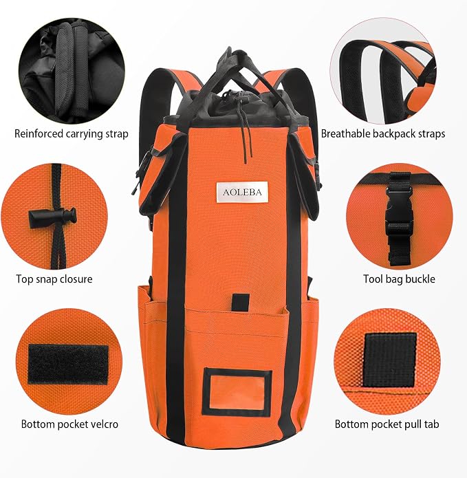AOLEBA Arborist Rope Storage Bag Tree Climbing Rock Rope Bucket Backpack Rope Storage Bag Large Capacity 1680D Thicken Nylon Material with Hand Straps, Side Pockets