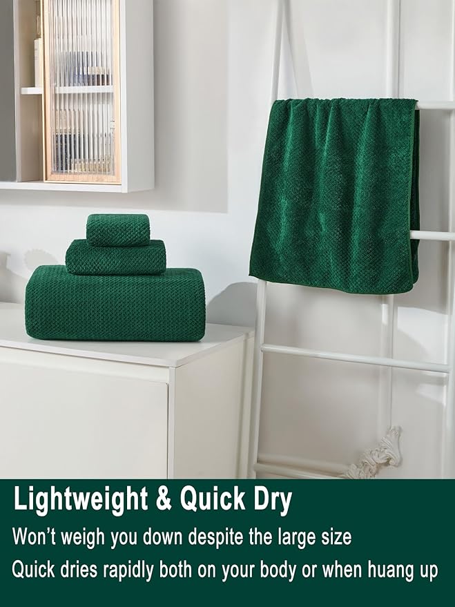 Extra Large Bath Sheets Set 6-Piece, 2 Bath Towels 40x80 Inches, 2 Hand Towels, 2 Washcloths, Soft Absorbent Quick Dry Microfiber Towels for Bathroom Beach Pool Gym Spa, Dark Green