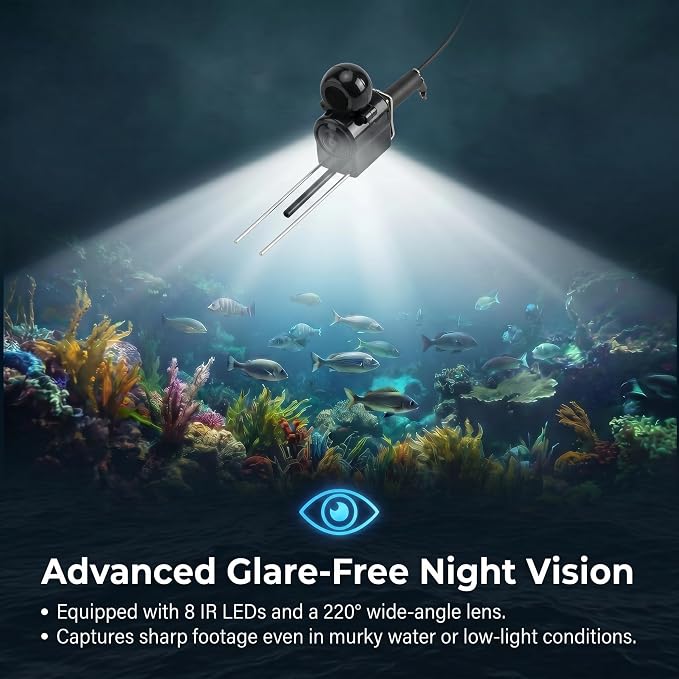 Fish Finder Underwater Fishing Camera: 5-Inch IPS Screen with 1500nit Brightness Long Battery Life 8000mAh USB Charging - IP68 Waterproof 98ft Cable for Ice Fishing Anglers