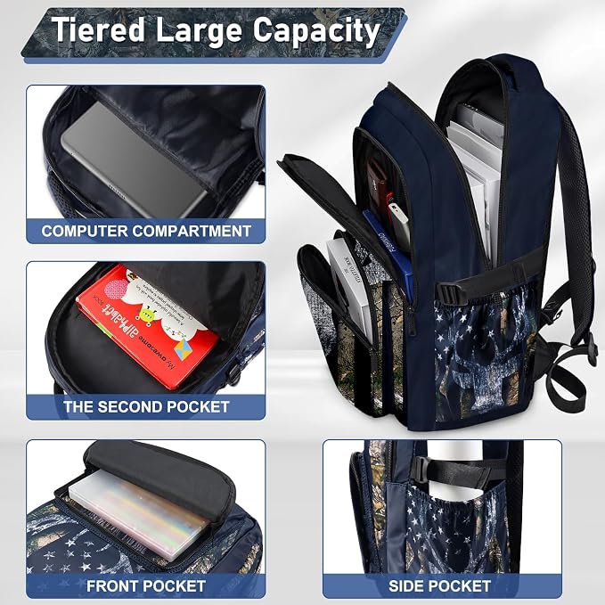 Camo Deer Backpack Set for Boys, Kids Camo School Backpack with Lunch Box Pencil Bag, with for Students