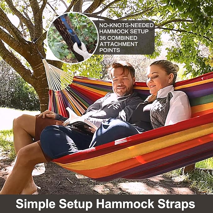 CHULIM Brazilian Double Hammock with Tree Straps,Extra Large 94x63IN,2 Persons Hammock for Backyard Patio Outdoor and Indoor,450lbs Weight Capacity,Soft Woven Cotton Fabric - Light Grey